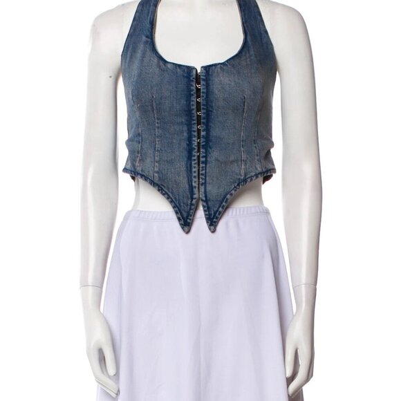 Miaou Denim Halter Top Denim Vest Miaou Dani Halter Crop Top Corset - Picture 9 of 11